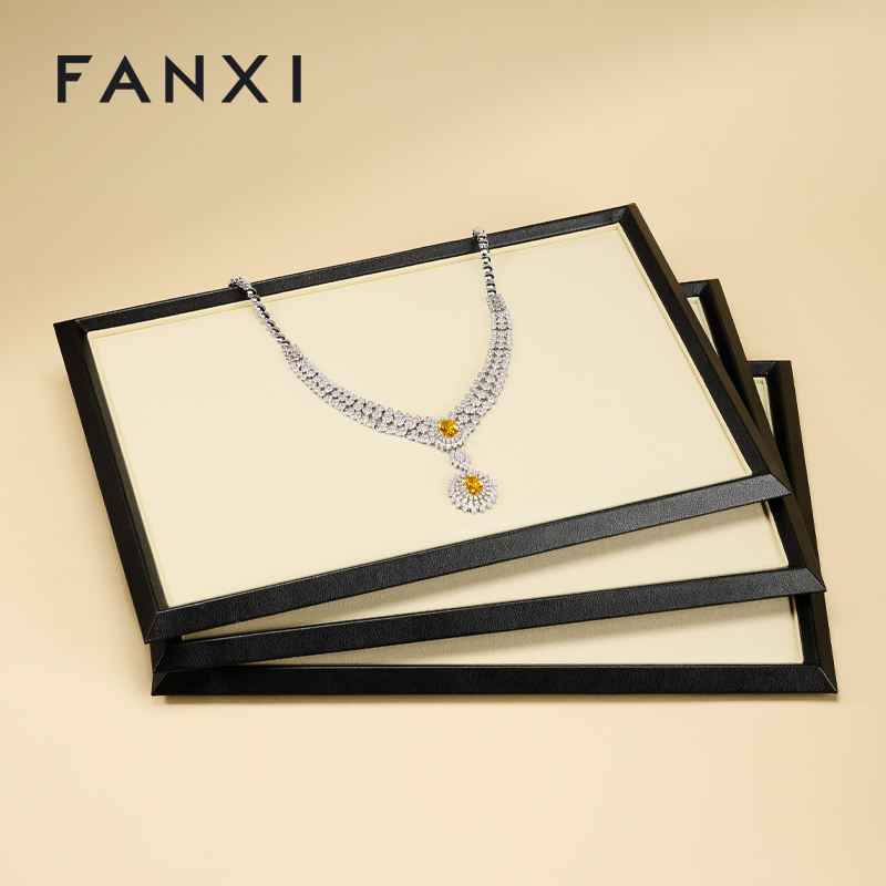 FANXI Factory Beige PU leather Microfiber Jewelry Plate