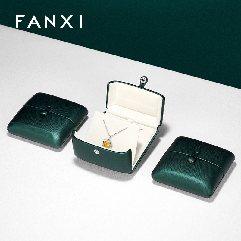 FANXI wholesale green leather jewelry packaging boxes