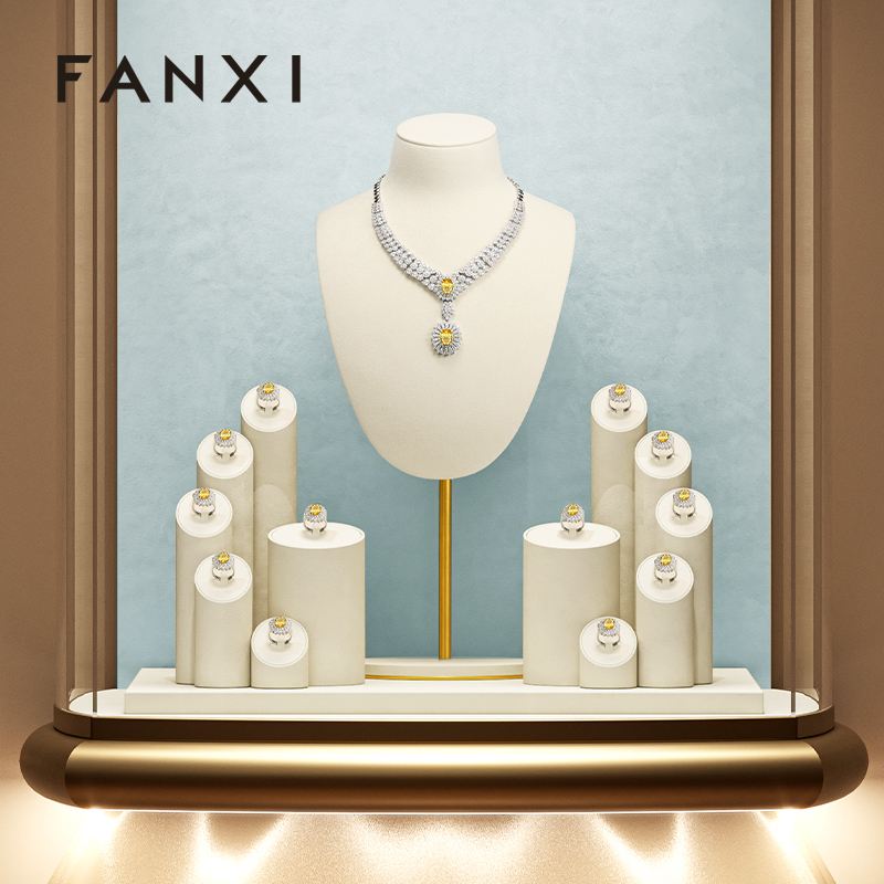Fanxi luxury beige jewelry ring display sets for jewellery