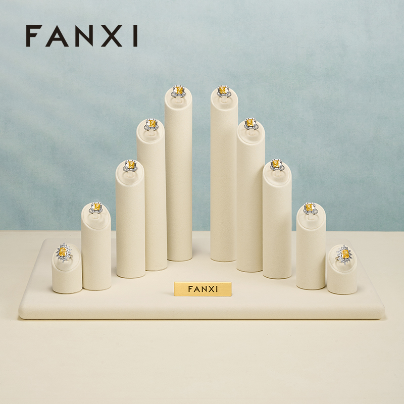 Fanxi luxury beige jewelry ring display sets for jewellery