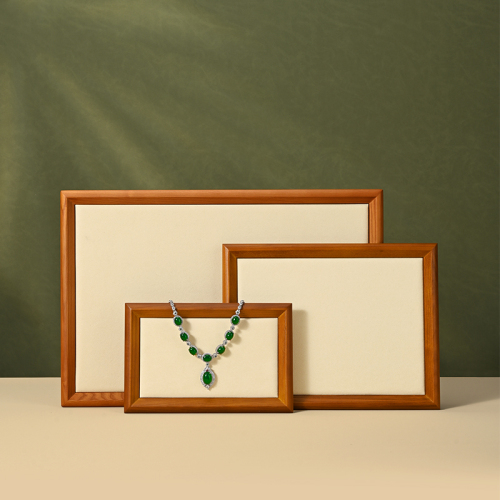 FANXI Luxury Beige Grey Microfiber Wooden Jewelry Display Tray