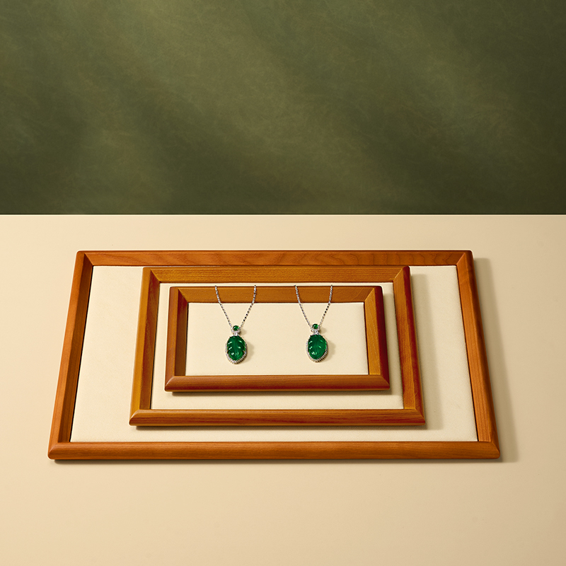 FANXI Luxury Beige Grey Microfiber Wooden Jewelry Display Tray