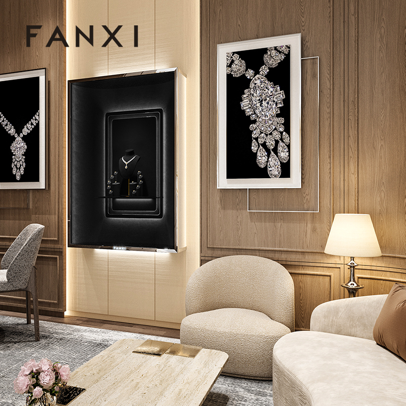 FANXI Luxury Black Metal Microfiber Jewelry Display Sets