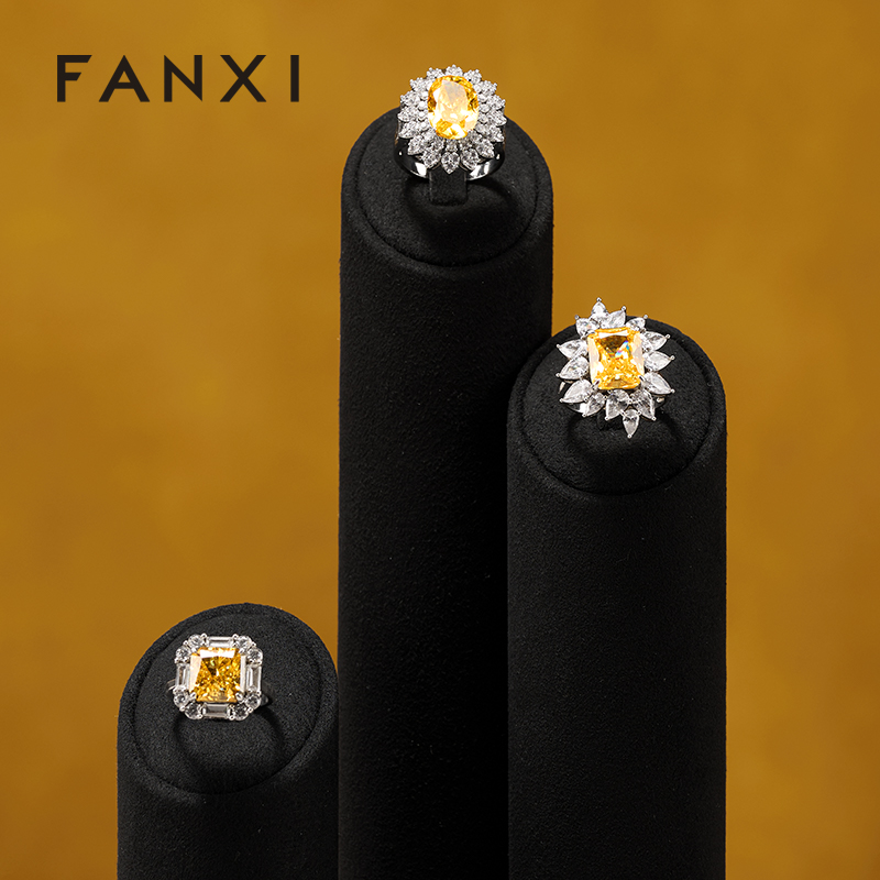 FANXI Luxury Black Metal Microfiber Jewelry Display Sets