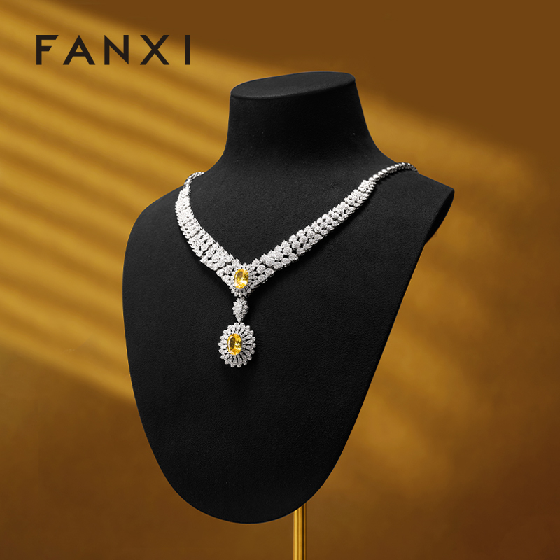 FANXI Luxury Black Metal Microfiber Jewelry Display Sets