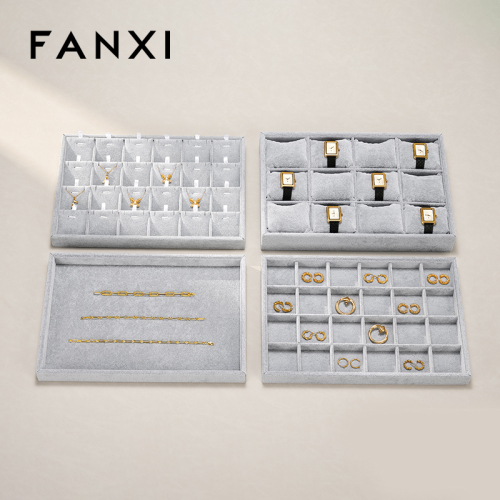 FANXI Wholesale Silver Gray Velvet Jewelry Display Tray