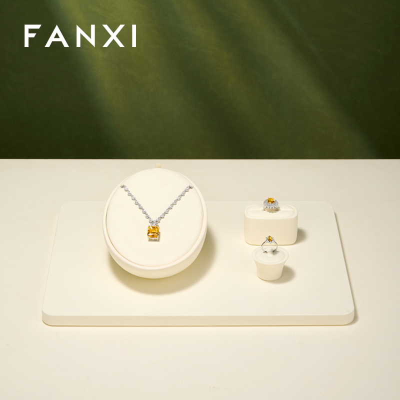 FANXI Luxury Beige Microfiber Jewelry Display Set