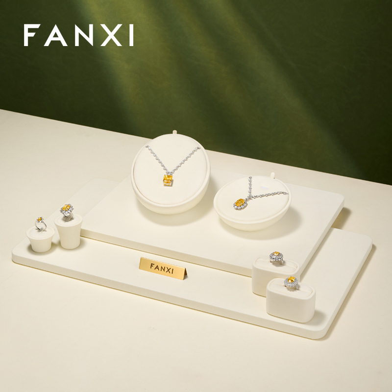FANXI Luxury Beige Microfiber Jewelry Display Set