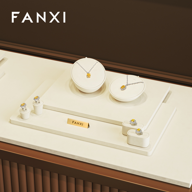 FANXI Luxury Beige Microfiber Jewelry Display Set