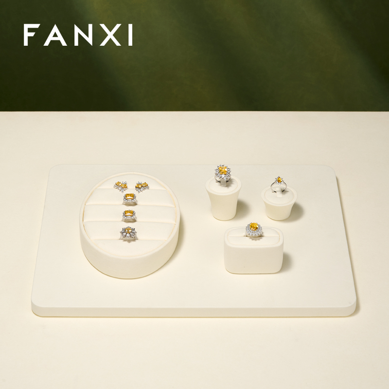 FANXI Luxury Beige Microfiber Jewelry Display Set