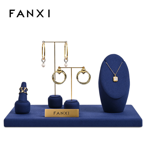 FANXI Wholesale Blue Microfiber Jewelry Display Set