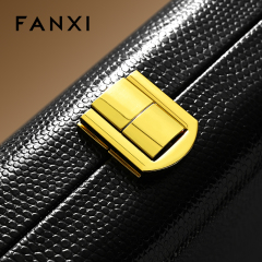 FANXI Luxury Beige PU Leather Velvet Jewelry Box
