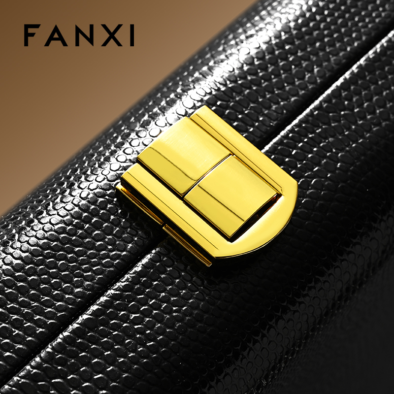 FANXI Luxury Beige PU Leather Velvet Jewelry Box