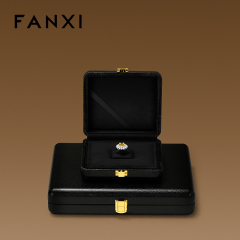 FANXI Luxury Beige PU Leather Velvet Jewelry Box