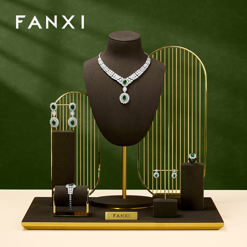 FANXI New design Brwon Metal Frame Jewelry Display Set