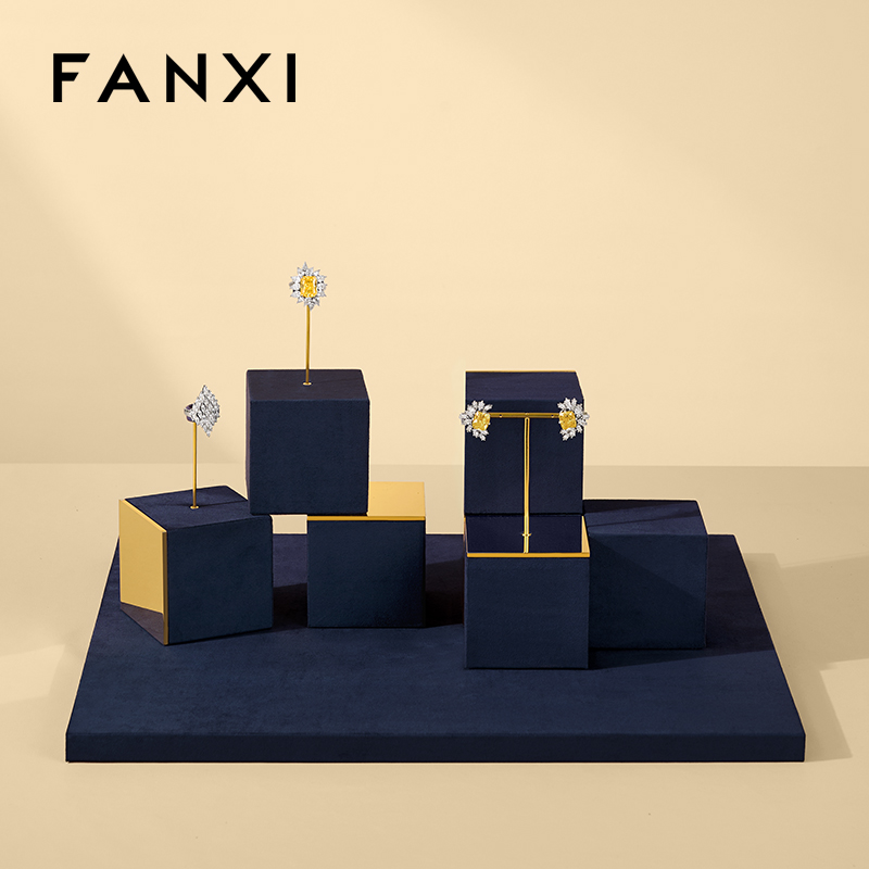 FANXI Luxury Polychrome Velvet Metal Jewelry Dispaly Set