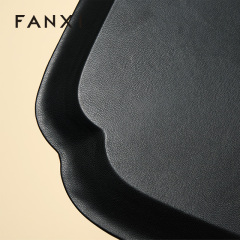 FANXI Luxury Beige PU Leather Velvet Jewelry Plate