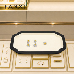 FANXI Luxury Beige PU Leather Velvet Jewelry Plate
