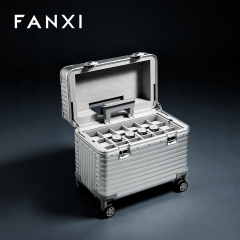 FANXI Luxury Silver Alloy Velvet Jewelry Rolling Case