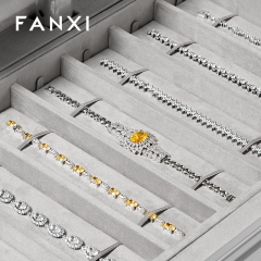 FANXI Luxury Silver Alloy Velvet Jewelry Rolling Case