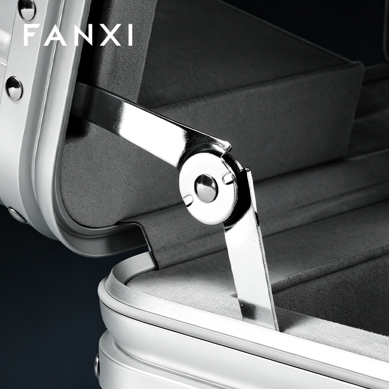 FANXI Luxury Silver Alloy Velvet Jewelry Rolling Case