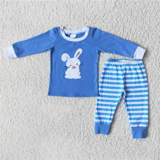 Easter cotton embroidered bunny boy pajamas set