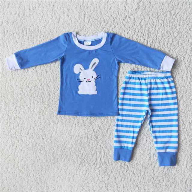 Easter cotton embroidered bunny boy pajamas set