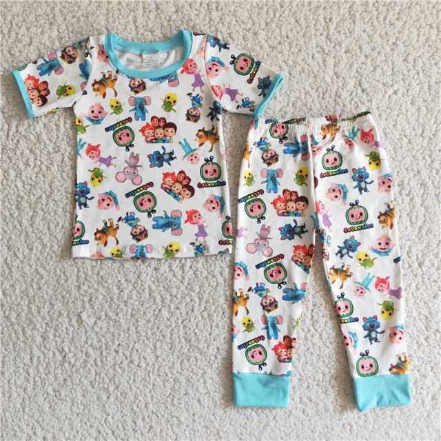 Boy Pajamas Short Sleeve Long Pants Cartoon Sets