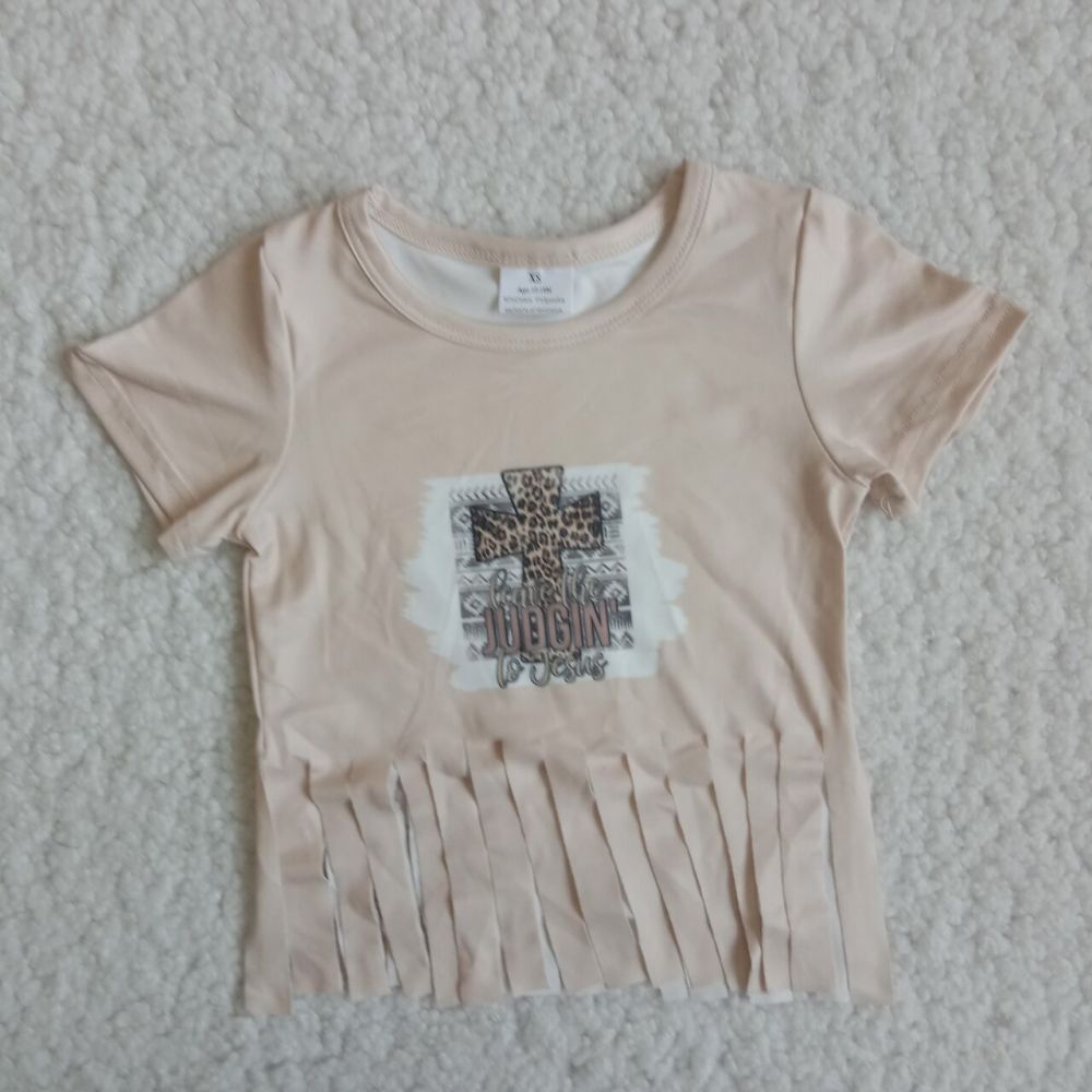 Leopard print fringed short sleeves
