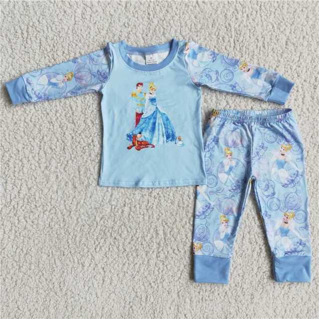 Baby girls blue pajamas set boutique children's clothes