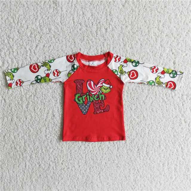 Christmas LOVE Grinch Red Raglan Boy Top