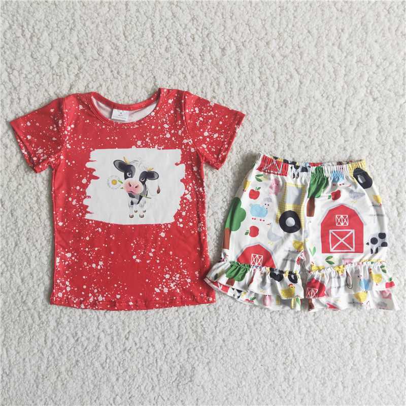 Cow red short sleeve suit