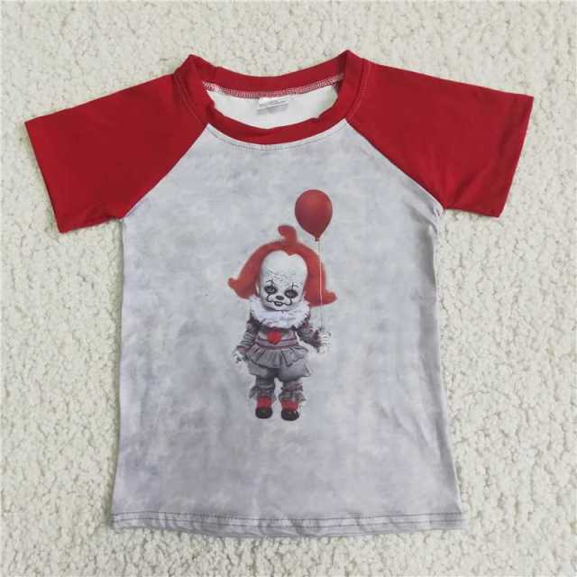 Halloween Balloon Clown Red Short Sleeve Boy T-shirt