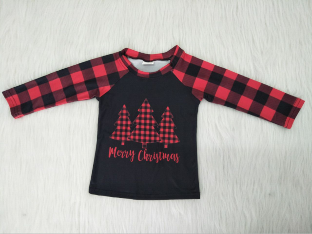 Three Christmas Trees Plaid Long Sleeve Boy Top