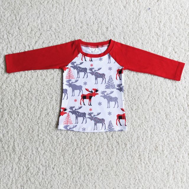 Christmas Deer Raglan Red Long Sleeve Boy Top