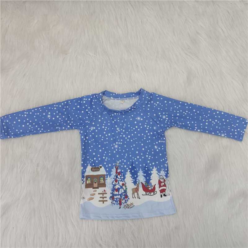 Christmas Snow Santa Print Long Sleeve Blue Boy Top