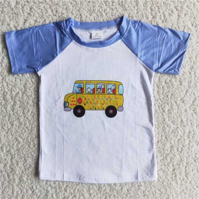 Back To School Short Sleeve Boy T-shirt School Bus Print