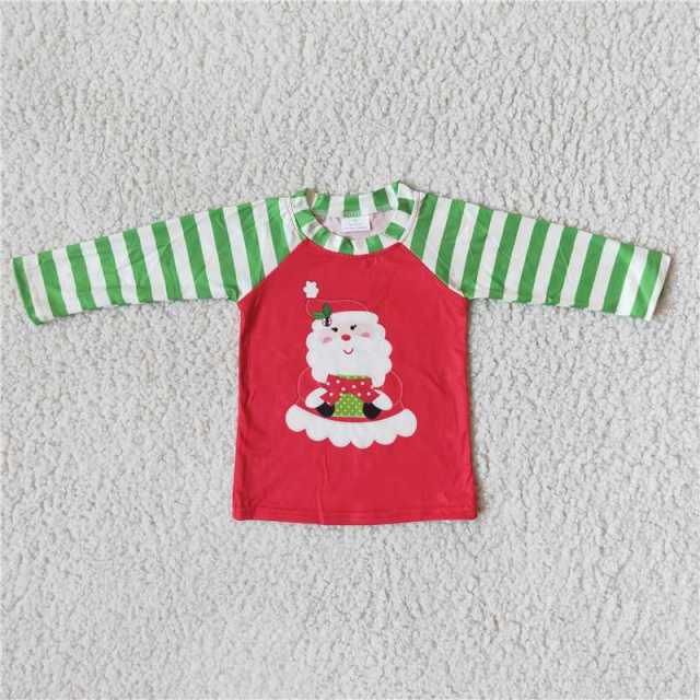 Striped Red Christmas Santa Print Long Sleeve Boy Top