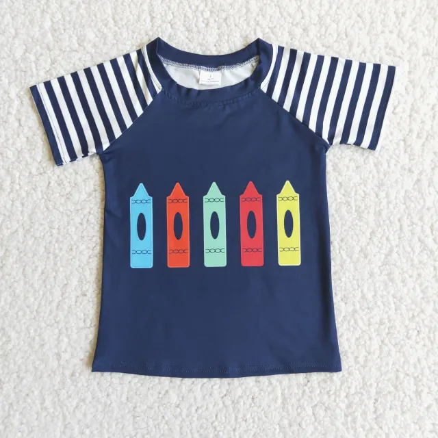 Back To School Pencil Striped Short Sleeve Boy T-shirt