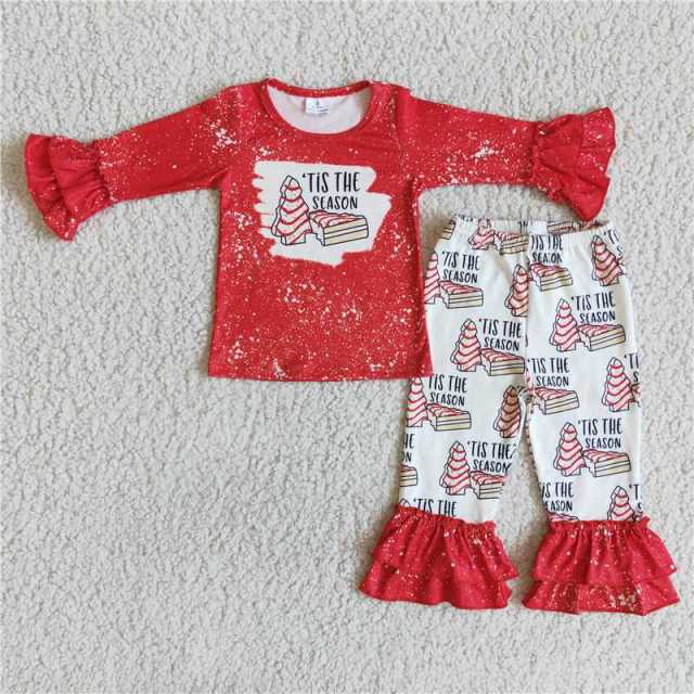 Baby girls season red biscuit tree Christmas trousers set