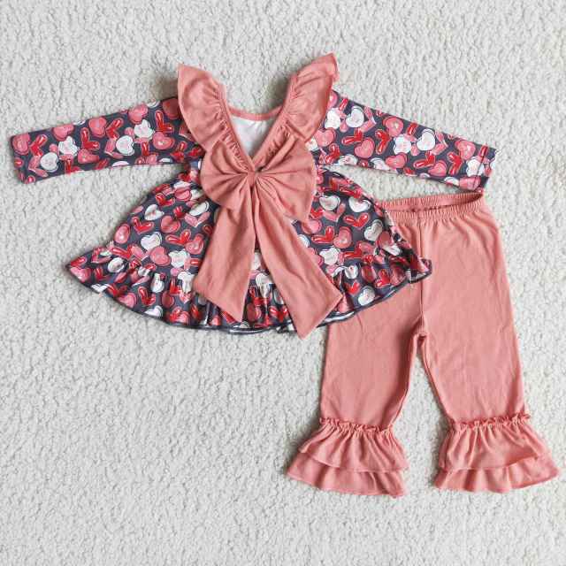 Baby Girls Valentine's day bow top pink trousers set