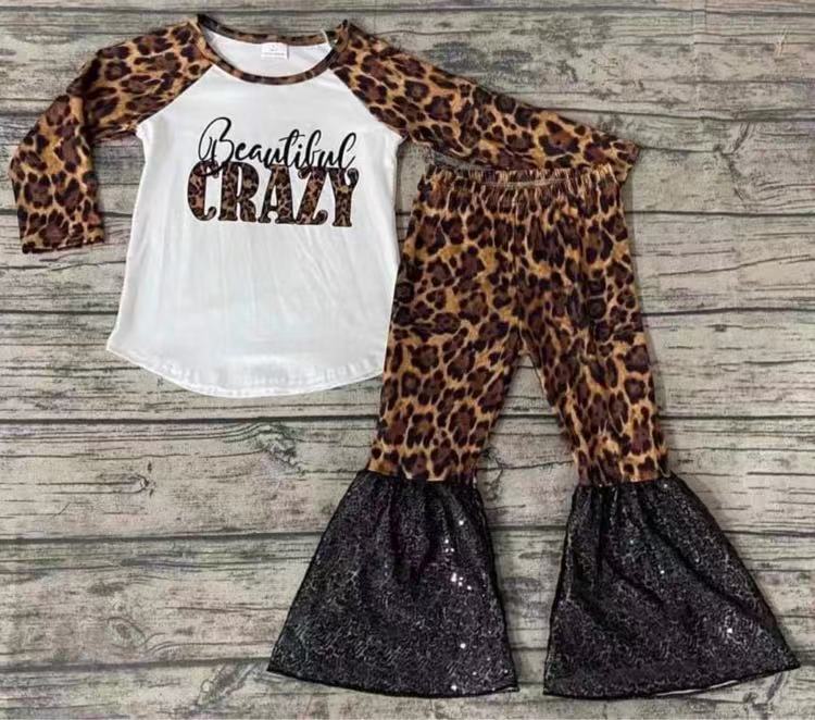 Leopard-print sequined long-sleeved trousers suit