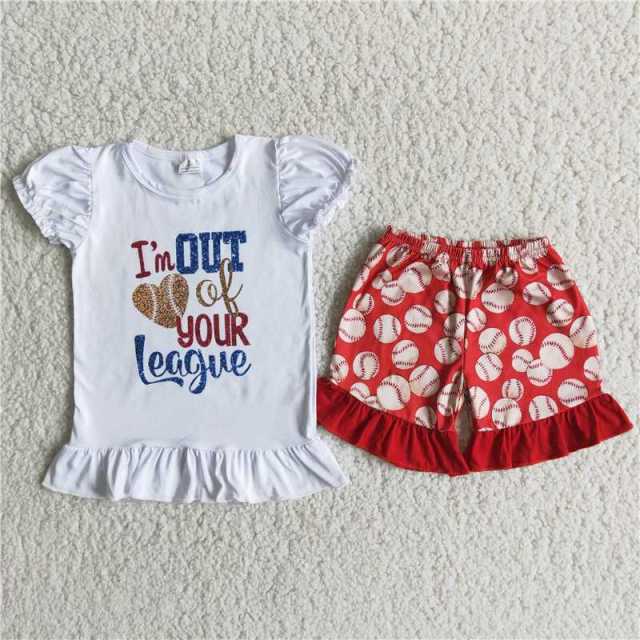 White Puff Sleeve Red Baseball Lace Shorts