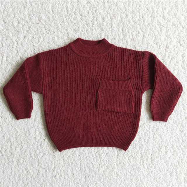 Pocket wine red autumn and winter sweater