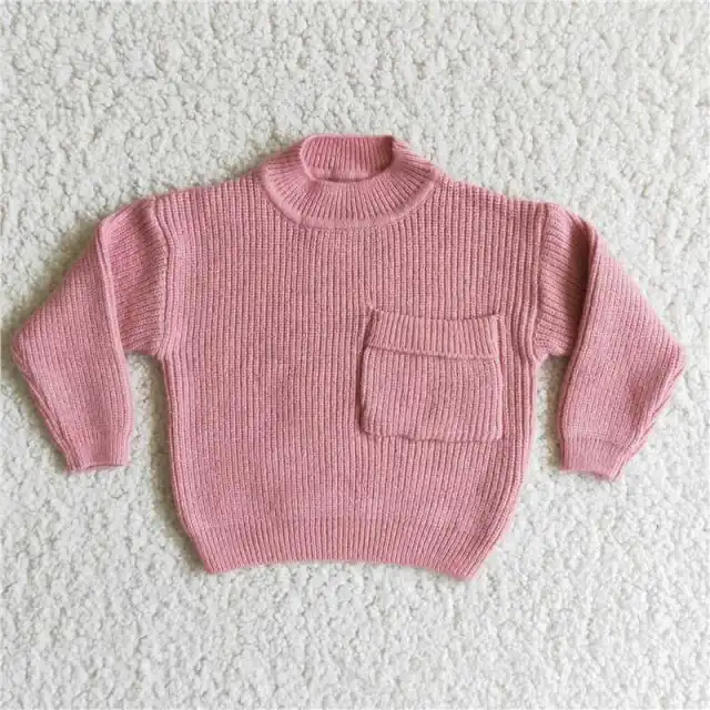 Pocket pink autumn and winter sweater