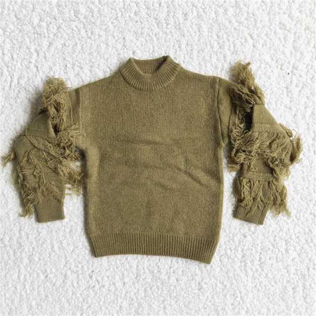 Fringed Olive green autumn and winter sweater