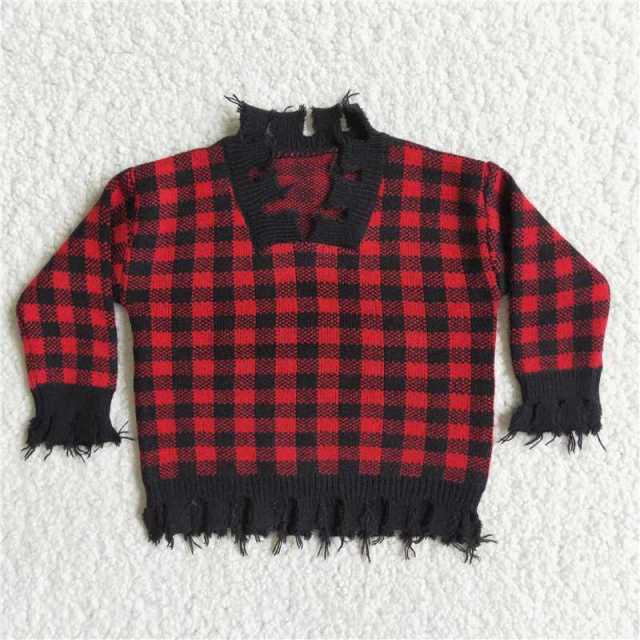 Plaid tassel Fall spring and winter sweater