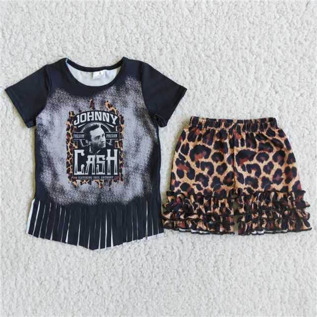 cash black short-sleeved leopard print shorts