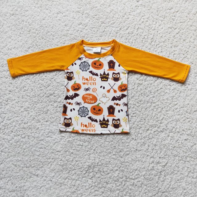 Halloween Pumpkin Yellow Raglan Long Sleeve Boy Top