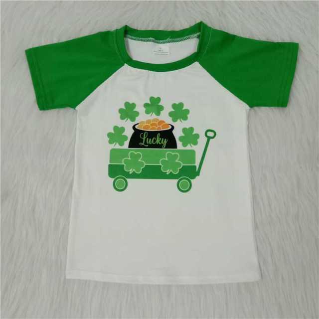 Green Four Leaves Short Sleeve Boy T-shirt